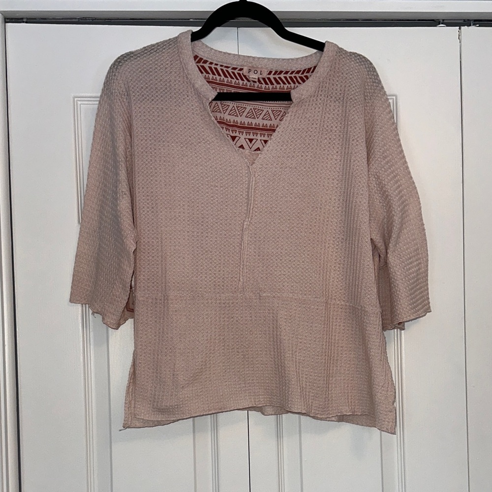 Three Bird Nest Boutique Pink V-Neck Waffle Textured Top
